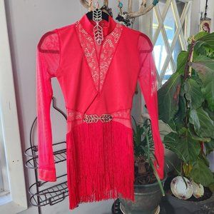 Unlabeled Tap/Jazz/Dance Flapper Costume, Size Adult Small, Red Fringe